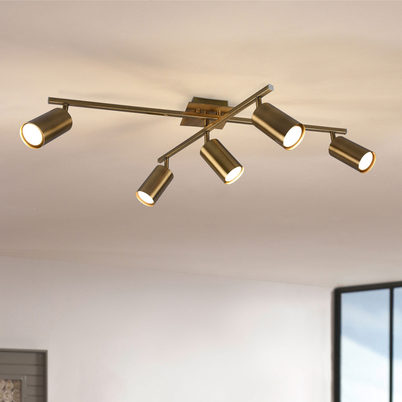 Marley plafondspot, antiek messing, 5-lamps